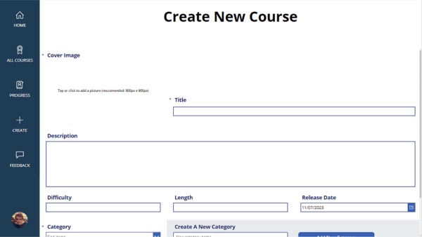 Create New Course Screen